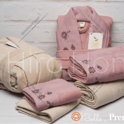 حوله ست دو نفره بلو گل برجسته رنگ نسکافه ای کالباسی تیره