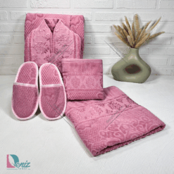 حوله ست یک نفره ژاکارد رنگ عنابی