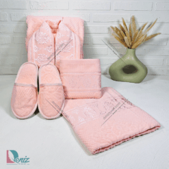 حوله ست یک نفره ژاکارد رنگ گلبهی