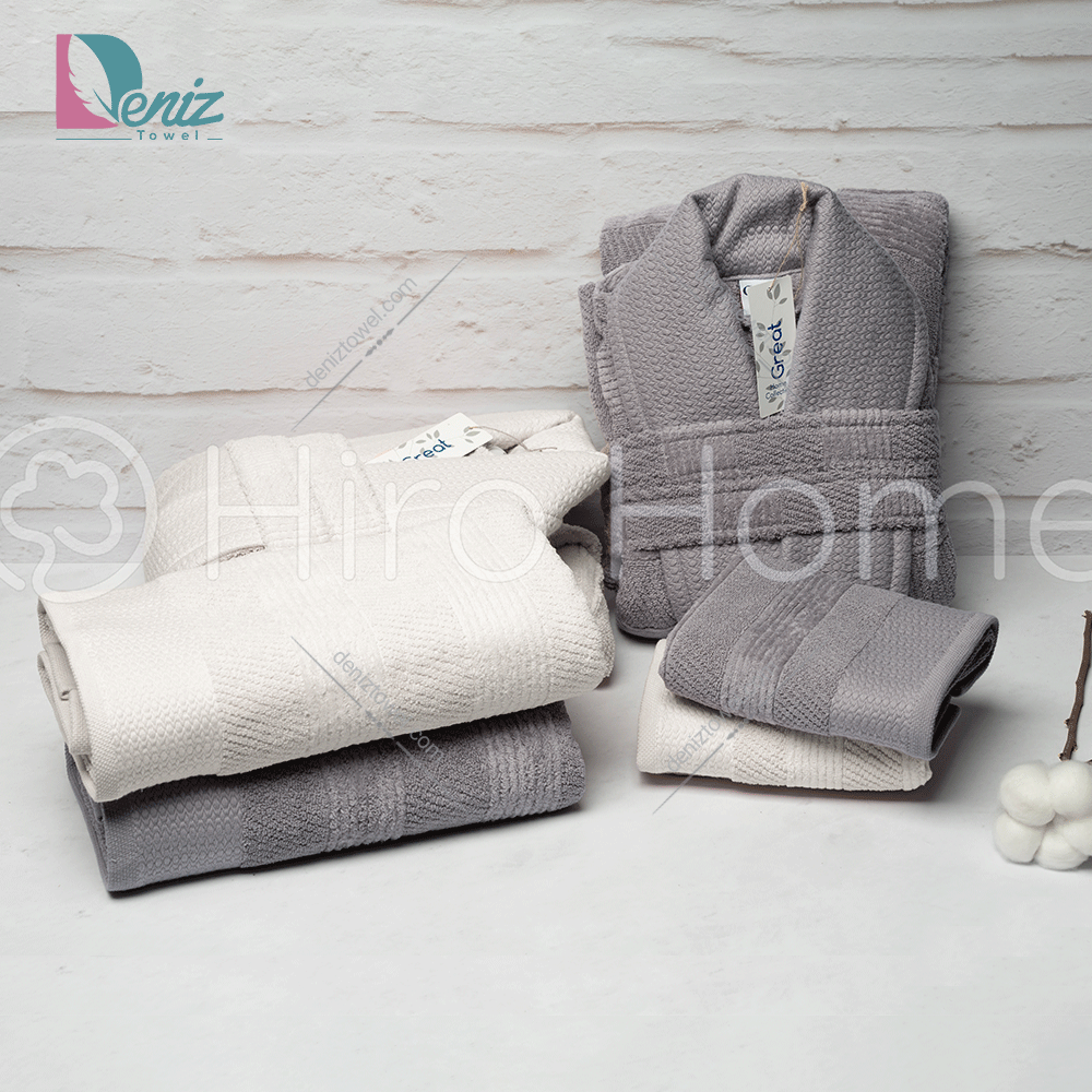 حوله ست دو نفره great رنگ شیری و سنگی