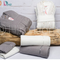 حوله ست دو نفره wood art رنگ سنگی و شیری