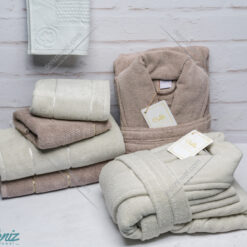 حوله ست دو نفره طرح ماکرو رنگ استخونی و خاکی