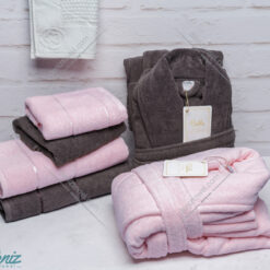 حوله ست دو نفره طرح ماکرو رنگ صورتی و ذغالی