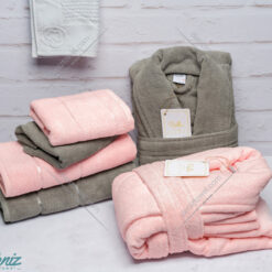 حوله ست دو نفره طرح ماکرو رنگ گلبهی و سدری تیره