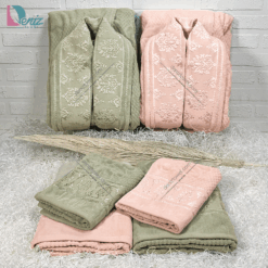 حوله ست دو نفره ژاکارد رنگ سدری و گلبهی روشن