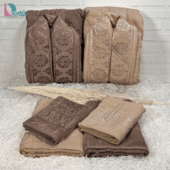 حوله ست دو نفره ژاکارد رنگ نسکافه ای و شکلاتی