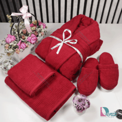 حوله ست یک نفره طرح روکو رنگ زرشکی