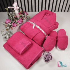 حوله ست یک نفره طرح روکو رنگ سرخابی