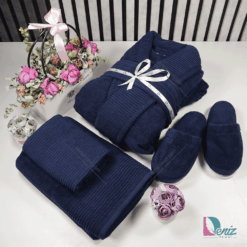 حوله ست یک نفره طرح روکو رنگ سرمه ای