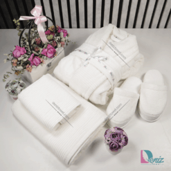 حوله ست یک نفره طرح روکو رنگ شیری