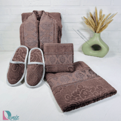 حوله ست یک نفره ژاکارد رنگ شکلاتی