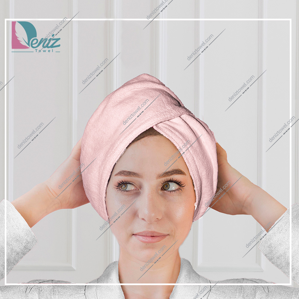 حوله سر طرح ساده مدل کلاه پیچ رنگ گلبهی روشن
