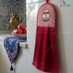 آویز حوله ای آشپزخانه طرح نوتلا رنگ زرشکی