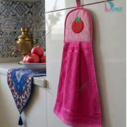 آویز حوله ای آشپزخانه طرح گوجه رنگ سرخابی