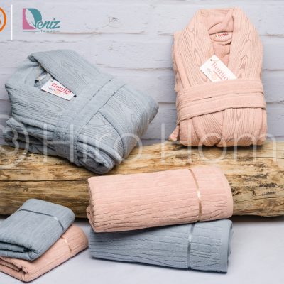 حوله ست دو نفره wood art رنگ طوسی و گلبهی